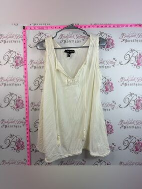 Love & Legend tank top tassles Cream Textured Sleeveless Top with Lace Trim
